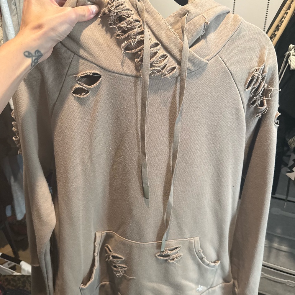 ALO Yoga Distressed Tan Hoodie